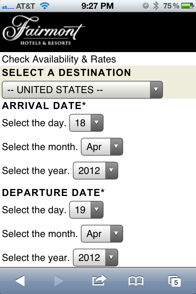 Fairmont Reservations on Usablenet